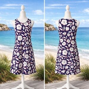 Hatley Navy Floral Sleeveless Shift Dress Pink White Summer Resort Size M